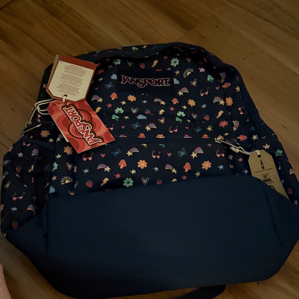 NWT Jansport Navy Backpack with Colorful Icons